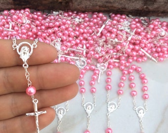 25 pcs Glass Pearl Rosaries, First communion favors Recuerditos Bautizo / Mini Rosary Baptism Favors 25 pcs