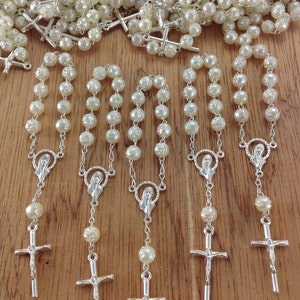 25 pcs Pearl Decade rosaries/First communion favors/Mini Rosaries/Recuerditos Bautizo/ Mini Pearl Rosary Baptism Favors image 2