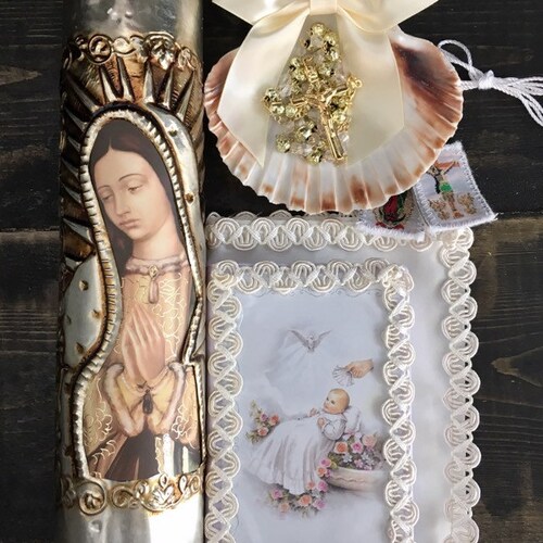 Baptism Candle Set/virgen De Guadalupe/vela Para Bautizo/vela Etsy