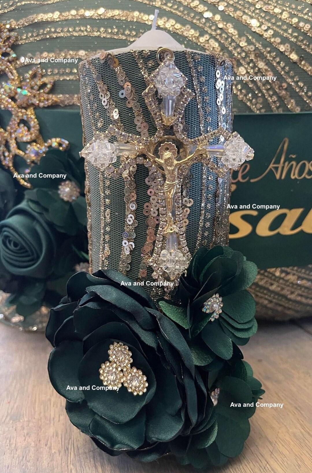 Quinceañera Emerald Green Theme Bible, Biblia Y Rosario, Personalized