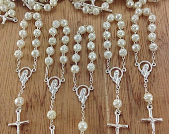 25 pcs Pearl Decade Rosaries/Mini Rosaries/First communion favors Recuerditos Bautizo 25pz/Mini Pearl Rosary Baptism Favors 25 pcs