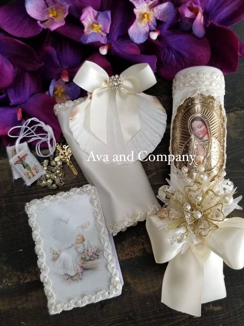 Baptism Candle Set/virgen De Guadalupe/vela Para Bautizo/vela Etsy