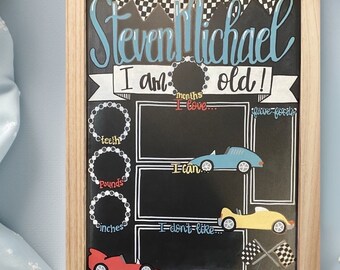 17x23 reusable monthly baby milestone chalkboard/personalized/custom/race car/reusable/primary colors