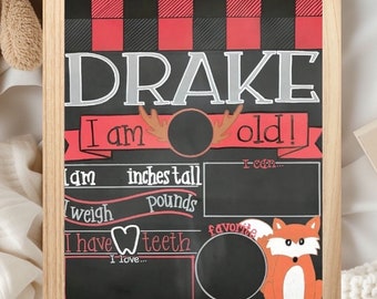 Meilensteintafel mit Kreidetafel, personalisierter Waldholzfäller, Babyfoto-Requisite