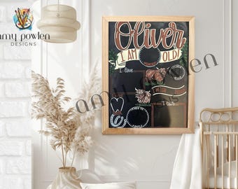 Hand-Painted Baby Milestone Chalkboard, Highland Cow Theme (17x23)