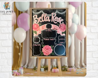 Custom Baby Milestone Chalkboard, Floral Stat Board (17x23)
