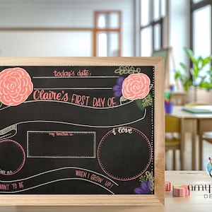 Reusable Floral chic first day of school chalkboard/Personalized Photo prop/Back to School Sign/ girl