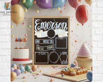 17x23 Reusable monthly baby milestone chalkboard/Photo prop/Flowy modern script/Baby stat board