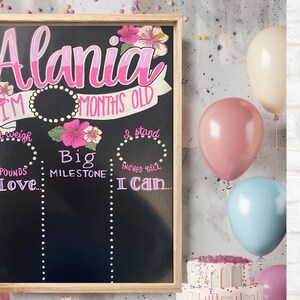 17x23 personalized monthly baby milestone chalkboard/photo prop/tropical/floral/baby girl/baby shower gift