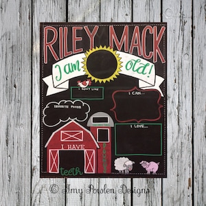 Hand-painted farm themed baby milestone chalkboard/Personalized photo prop/Baby stat board
