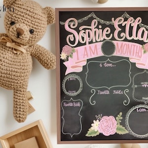 17x23 Reusable monthly baby milestone chalkboard/  Personalized Photo prop/ Shabby chic floral/baby stat board/ girl