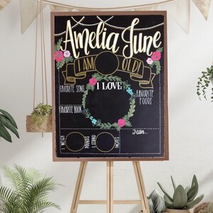 17x23 Reusable monthly baby milestone chalkboard/Personalized Photo prop/ Floral chic/ Newborn stat board/ girl