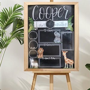 17x23 reusable personalized baby milestone chalkboard/unisex/gender neutral/zoo/animals/custom photo prop