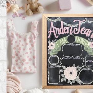 17x23 Reusable monthly baby milestone chalkboard/Personalized Photo prop/ Shabby chic floral/modern/baby stat board/ girl