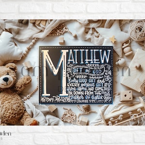Hand-painted name meaning sign/Scripture/Child&#39;s personalized name sign/chalkboard style