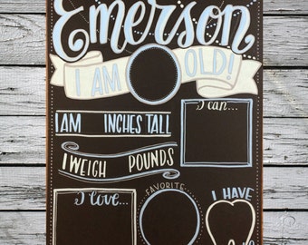 17x23 Reusable monthly baby milestone chalkboard/Photo prop/Flowy modern script/Baby stat board