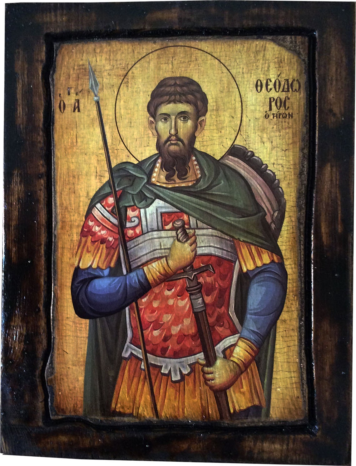 Saint St. Theodore Tyron Orthodox Byzantine icon on wood Etsy