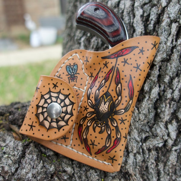 NAA Pug Leather Pocket Holster--Spider Theme--Ready to Ship