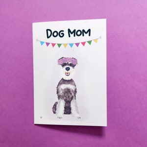 Cartão de Dia das Mães para Cachorro Schnauzer, Desenhado à mão, Pelagem cinza e branca, Cartão de felicitações 5x7 211 M