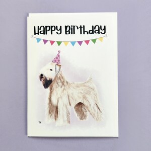 Wheaten Terrier Dog, Cartão de Feliz Aniversário, Desenhado à mão, Marrom e Branco, Cartão de Saudação 5x7 208B