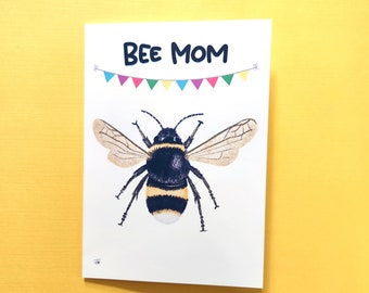 Bumble Bee Mom, Muttertagskarte, Hand gezeichnet, 5x7 Grußkarte 218 M