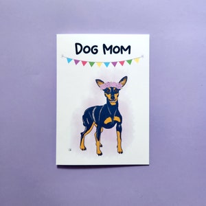 Zwergpinscher Min Pin Hund Mama Muttertagskarte, handgezeichnet, schwarz und hellbraun, 13 x 18 Grußkarte 209 M
