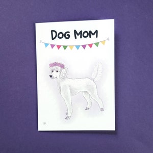 Cartão de dia das mães para mãe de cachorro poodle branco, desenhado à mão, pelagem branca, cartão de felicitações 5x7 219 M