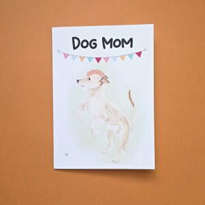 Terriër mix hond moeder Moederdag wenskaart, met de hand getekend, jas van bruin en wit draadhaar, 5 x 7 wenskaart 223 m