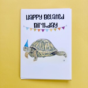 Tortue, tortue-boîte de l'Est, carte de joyeux anniversaire tardive, dessinée à la main, carte de voeux 5 x 7 214B