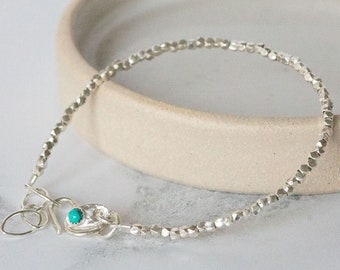 Recycled Sterling Silver Mini Nugget Birthstone Bracelet