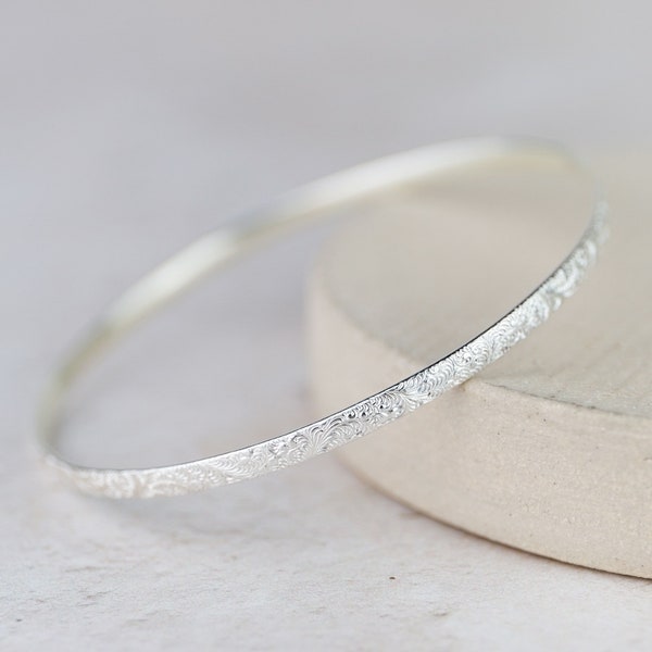 Recycled Sterling Silver Lace Textured Bangle