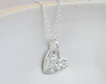 Sterling Silver Small Heart Textured Pendant Necklace