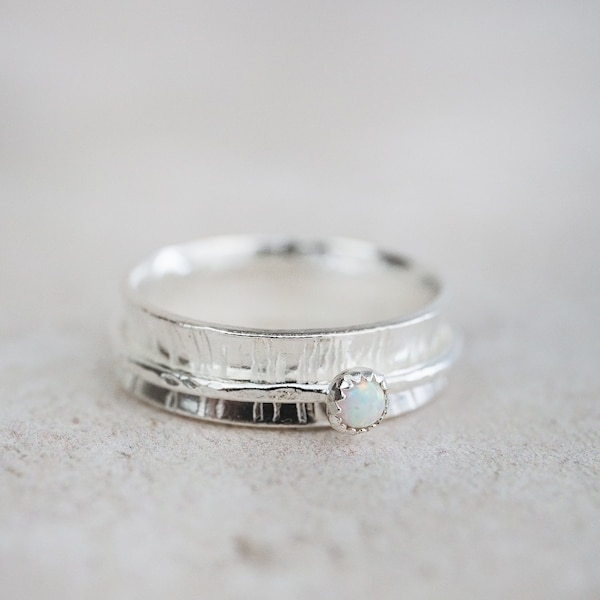 Sterling Silver Opal Spinner Rings, October Birthstone