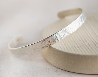 Handmade Personalised Sterling Silver Unisex Hammered Cuff