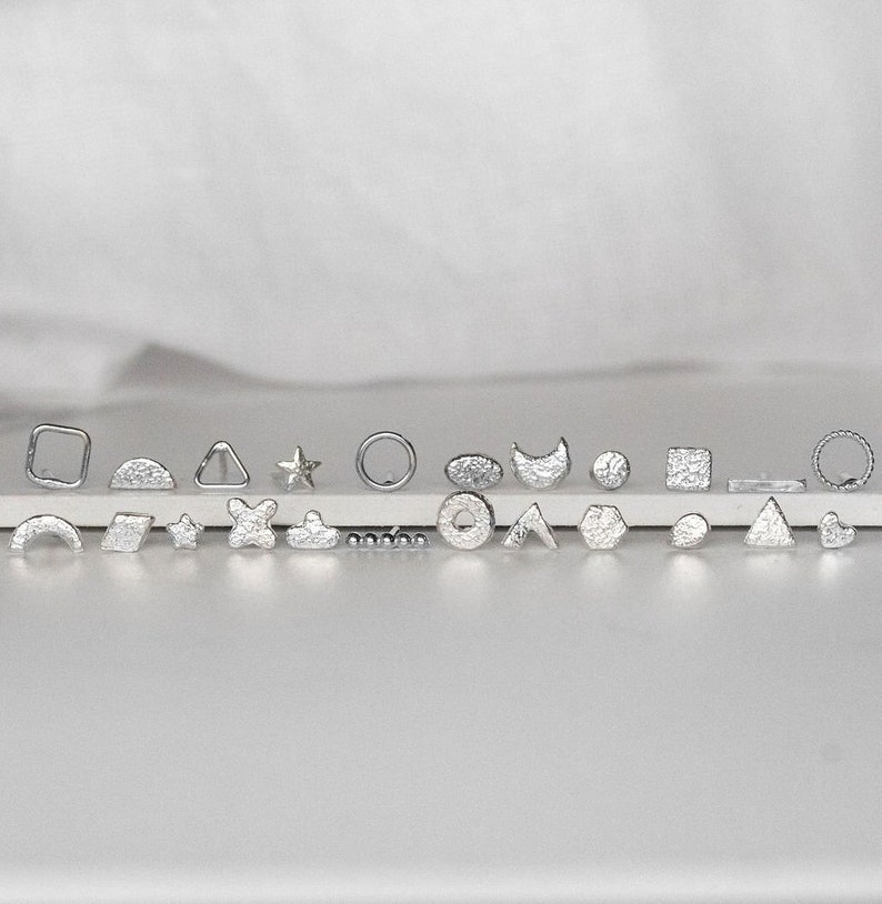 sterling silver mini stud collection that you can mix and match your own personalised pair of mini studs handmade by Lucy Kemp Jewellery