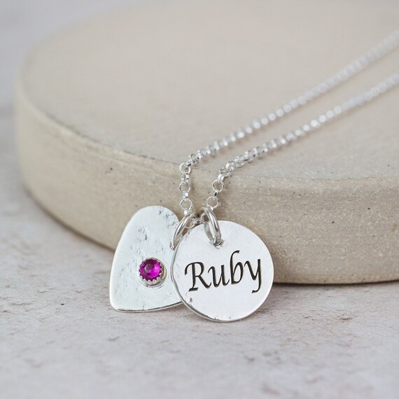 Handmade Sterling Silver Personalised Heart Birthstone Pendant Necklace