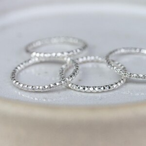 sterling silver textured stacking ring handmade by Lucy Kemp Jewellery  - group shot