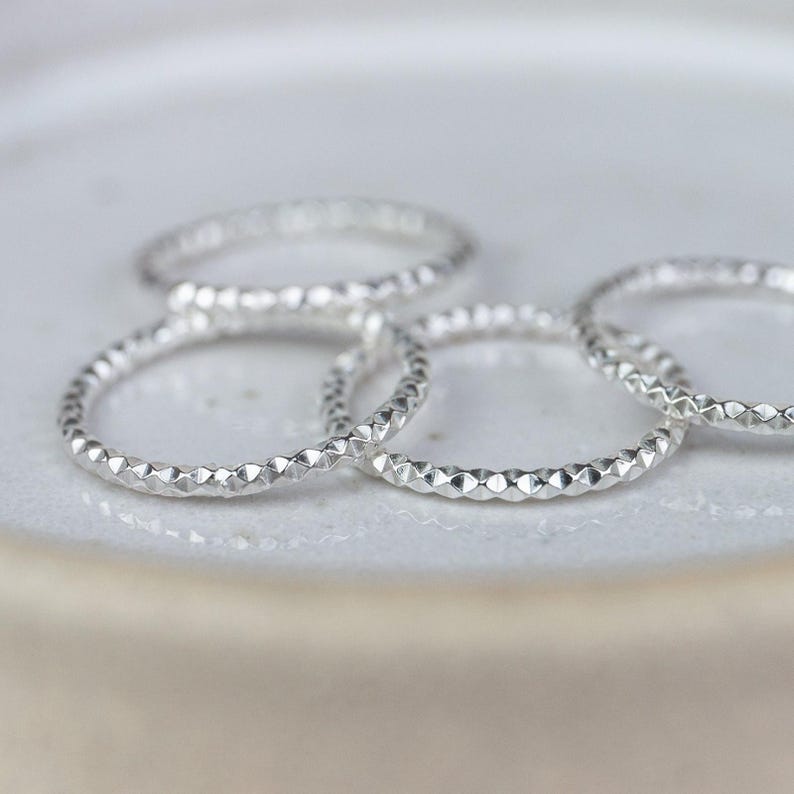 sterling silver textured stacking ring handmade by Lucy Kemp Jewellery  - group shot