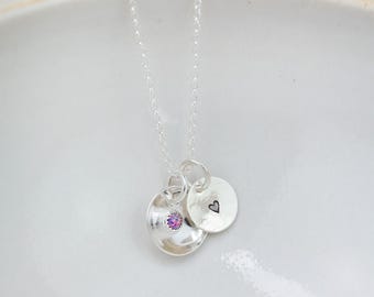 Colgante bohemio personalizado de plata de ley hecho a mano con piedra de nacimiento, regalo de cumpleaños con piedra semipreciosa.