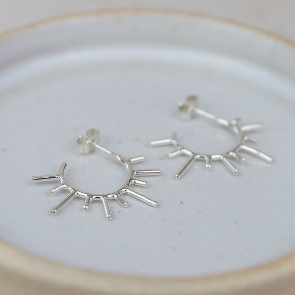 Handmade Recycled Sterling Silver Sun Hoop Earrings