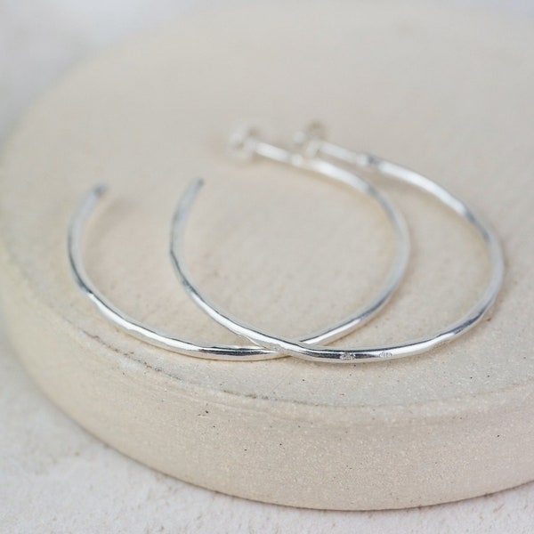 Handmade Sterling Silver Medium Hoop Earrings, Everyday Occasion Jewellery