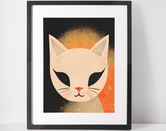 Cute cat art deco digital download, cheshire cat, cat silhouette, kawaii cat, crazy cat lady, cat wallpaper