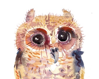 Baby Owl - Size8x10in  - Watercolor  Art- Nursery Art Print