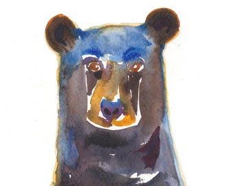 Black Bear - Art - Size 8x10 in - Watercolor Paintings - Bear  Art Print - Animal Paintings