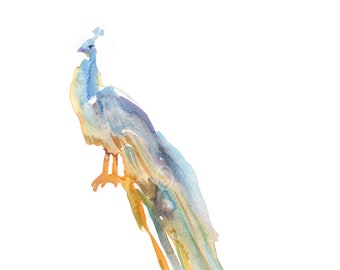 Peacock - Bird schilderkunst - aquarel schilderij - 8x10inches - dierlijke schilderkunst - aquarel Print
