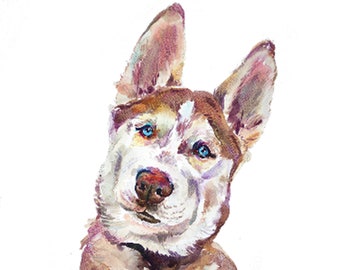 Custom Pet Portrait Watercolor - Pet  Portrait  - Original Watercolor Painting -  Dog Painting -  Husky
