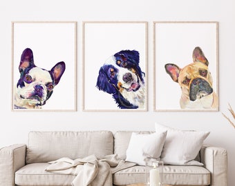 Aangepaste huisdier portretten, 3x schilderijen, aquarel, huisdier portretten origineel schilderij, aquarel schilderij - gift art - hond portret