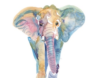 Elephant  -  Watercolor Elephant - size 8x10in  - Watercolor  Painting - Animal Art Print