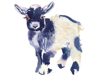 Kid - cabrito, acuarela, pintura, vivero, arte Animal, arte de acuarela, lámina de cuarto de niños