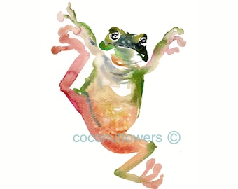 Children's Art - Animal Painting Ninja Frog -  Size 8x10 in-  Nursery Art Print